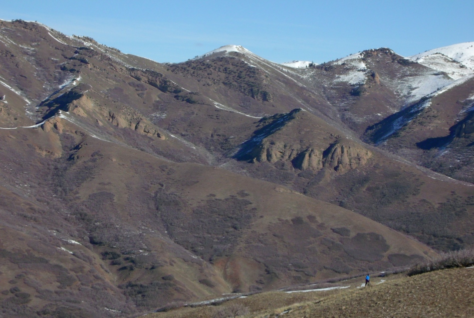 single hiker in blue in hills north of Salt Lake City